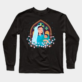 Mary Holding Jesus Cartoon Long Sleeve T-Shirt